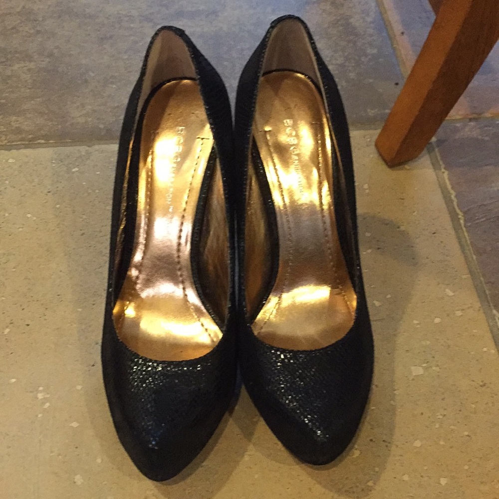 BCBG Black snakeskin heels
